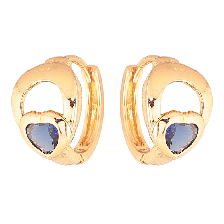 Серьги Xuping цвет Позолота 18К колечки "Узор с синими кристаллами" фото №1