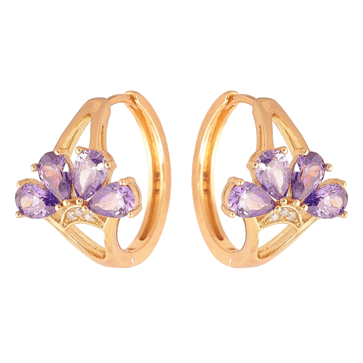Сережки Xuping колір Позолота 18К колечка "Візерунок з бузковими кристалами" фото №24