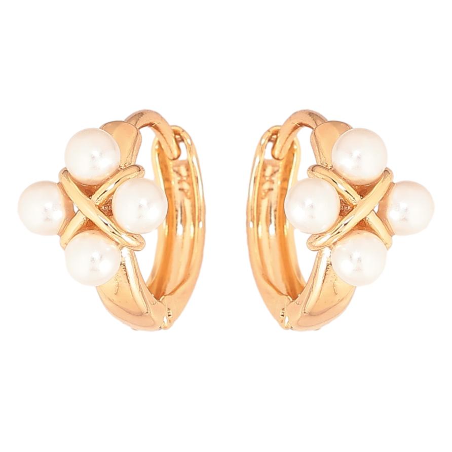 Сережки Xuping колір Позолота 18К колечка "Візерунок з перлинами" фото №1 Сережки Xuping колір Позолота 18К колечка "Візерунок з перлинами" фото №1