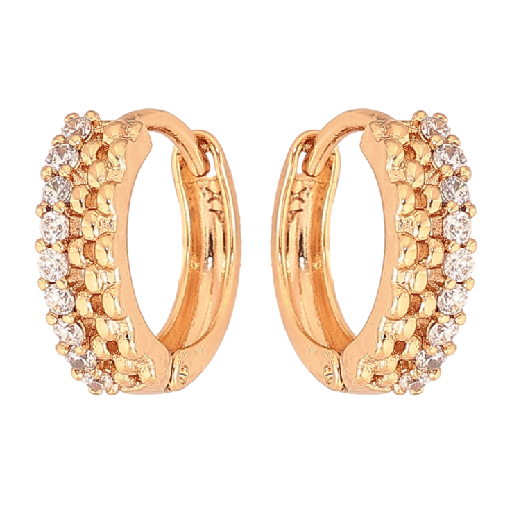 Серьги Xuping цвет Позолота 18К колечки "Узор с кристаллами" фото №6