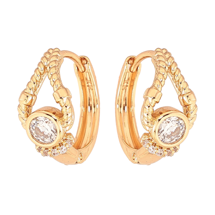 Серьги Xuping цвет Позолота 18К колечки "Узор с кристаллами" фото №6