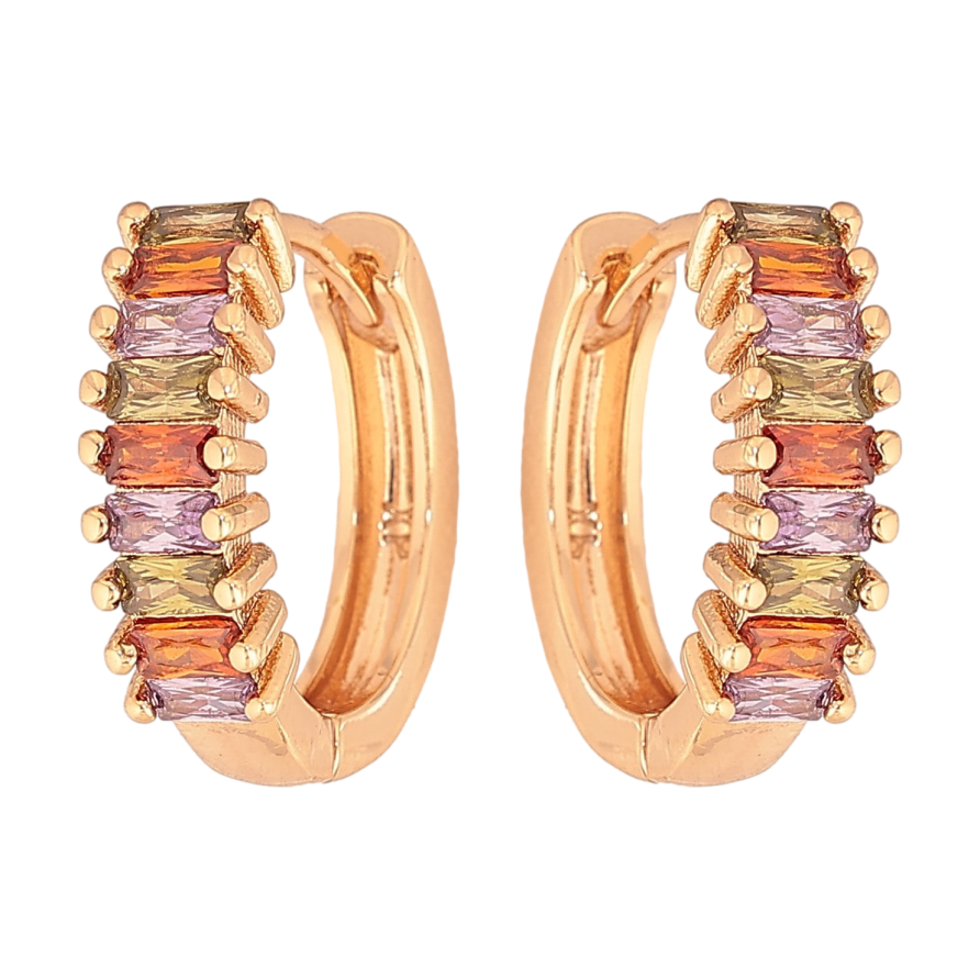 Серьги Xuping цвет Позолота 18К колечки "Дорожки разноцветных кристаллов" фото №1