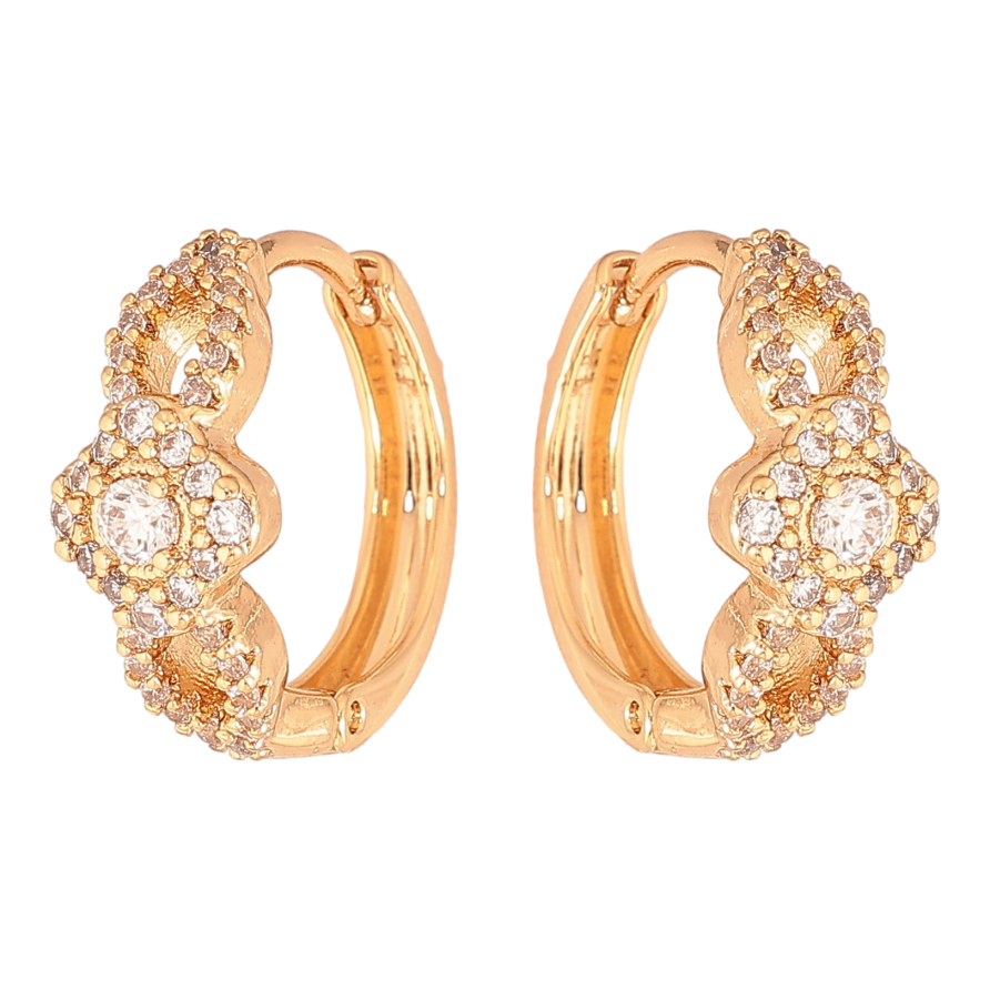 Серьги Xuping цвет Позолота 18К колечки "Узор с кристаллами" фото №1