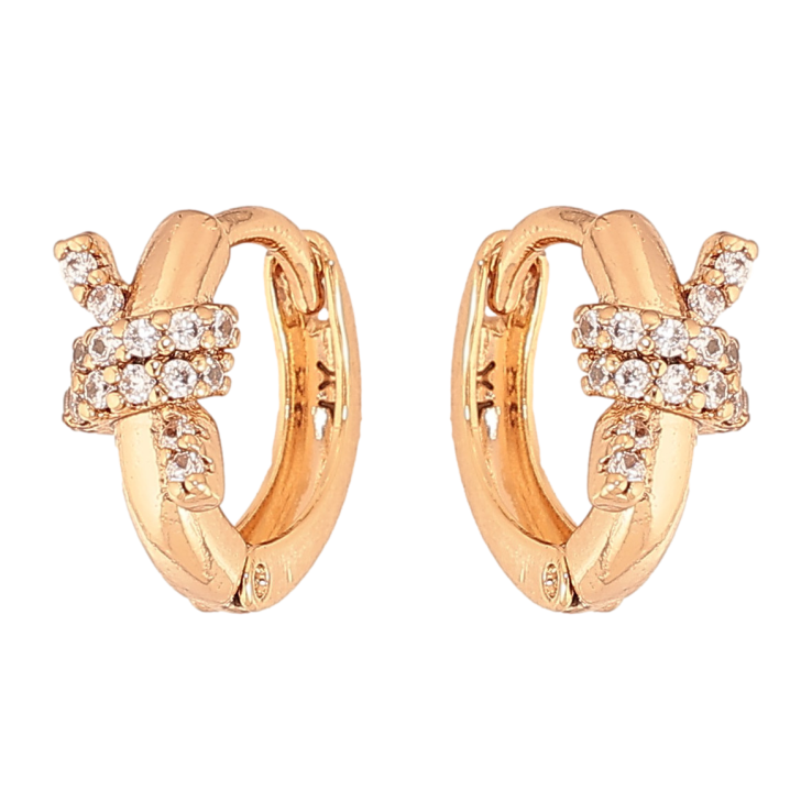 Серьги Xuping цвет Позолота 18К колечки "Узор узелок с кристаллами" фото №19