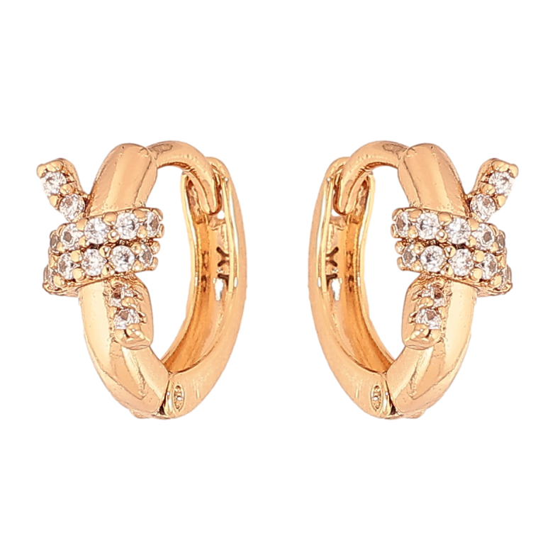 Сережки Xuping колір Позолота 18К колечка "Візерунок вузлики з кристалами" фото №1