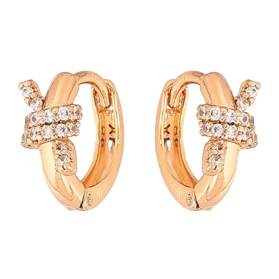 Серьги Xuping цвет Позолота 18К колечки "Узор узелок с кристаллами" фото №1