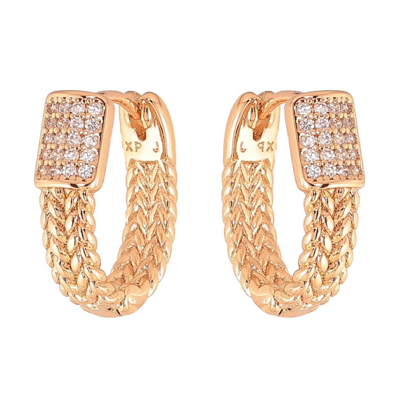 Сережки Xuping колір Позолота 18К колечка "Візерунок з кристалами" фото №1 Сережки Xuping колір Позолота 18К колечка "Візерунок з кристалами" фото №1