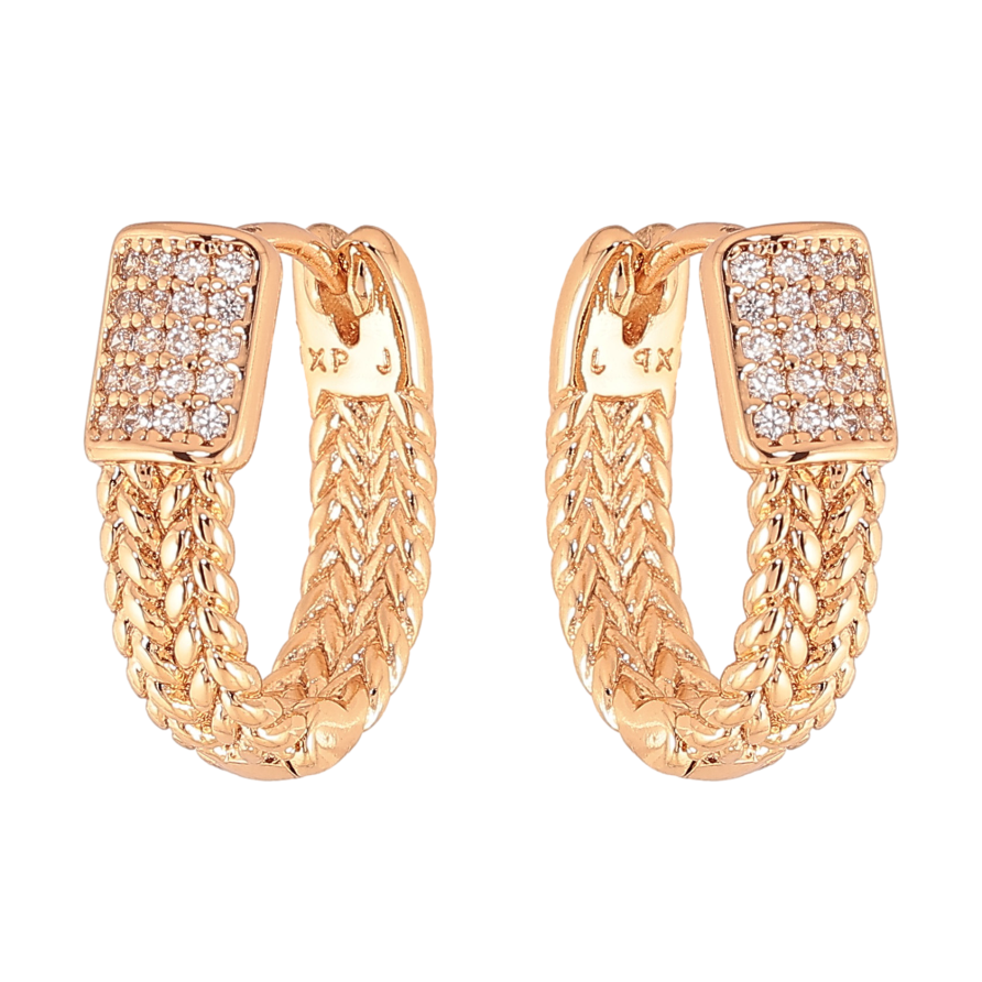 Сережки Xuping колір Позолота 18К колечка "Візерунок з кристалами" фото №1 Сережки Xuping колір Позолота 18К колечка "Візерунок з кристалами" фото №1