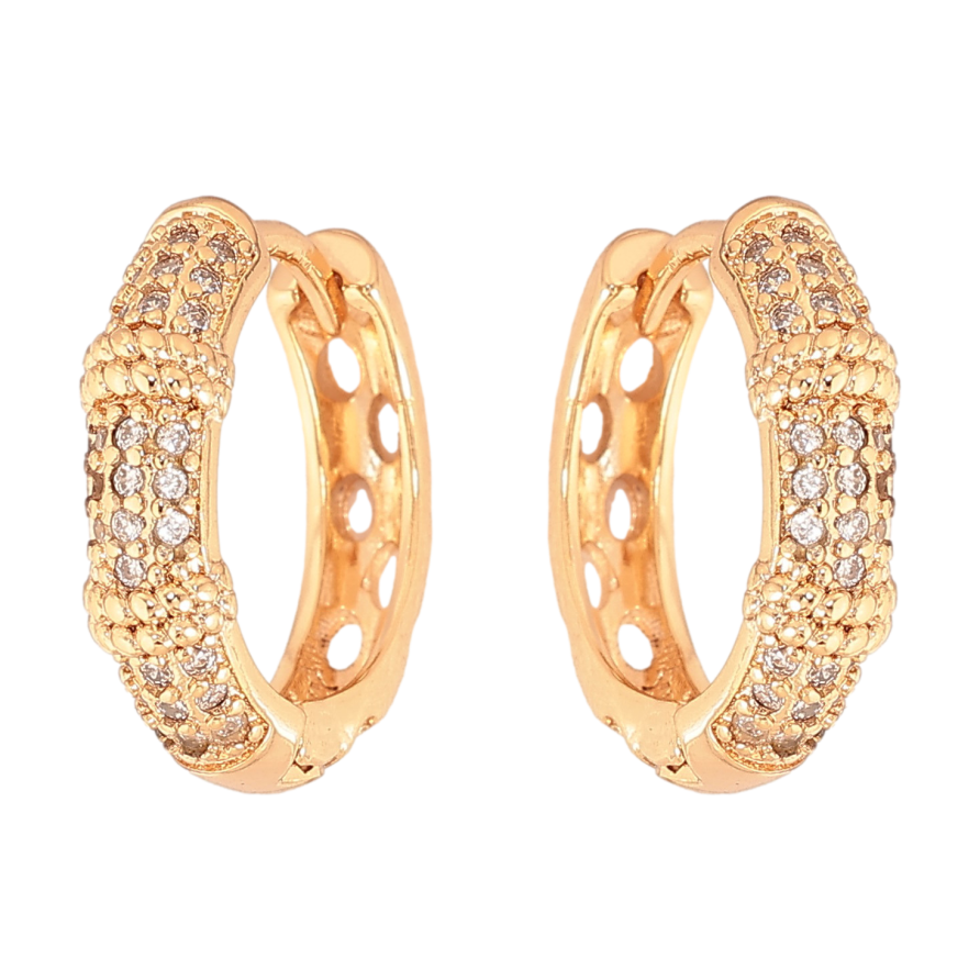 Сережки Xuping колір Позолота 18К колечка "Візерунок з кристалами" фото №1 Сережки Xuping колір Позолота 18К колечка "Візерунок з кристалами" фото №1