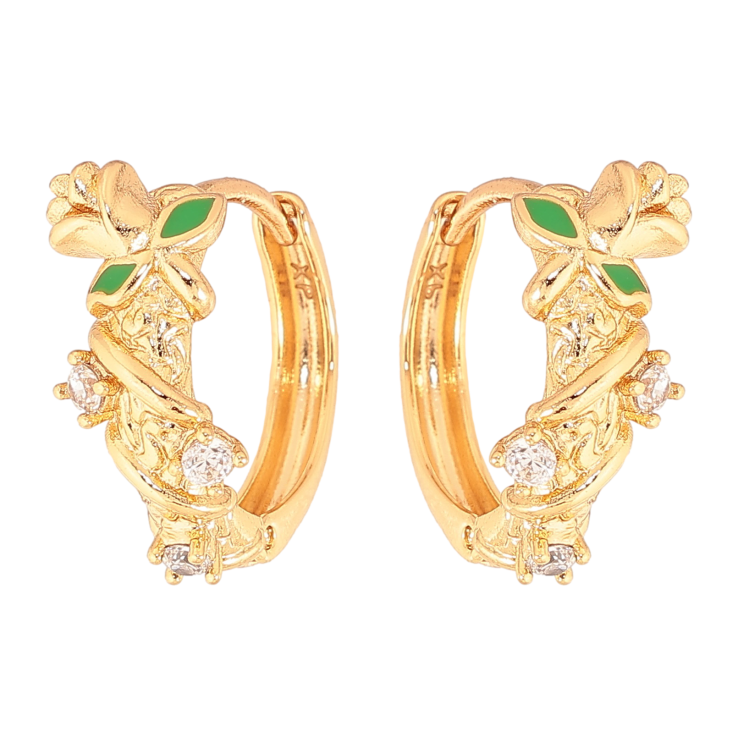 Сережки Xuping колір Позолота 18К колечка "Квітковий візерунок з емаллю та кристалами" фото №9 Сережки Xuping колір Позолота 18К колечка "Квітковий візерунок з емаллю та кристалами" фото №9