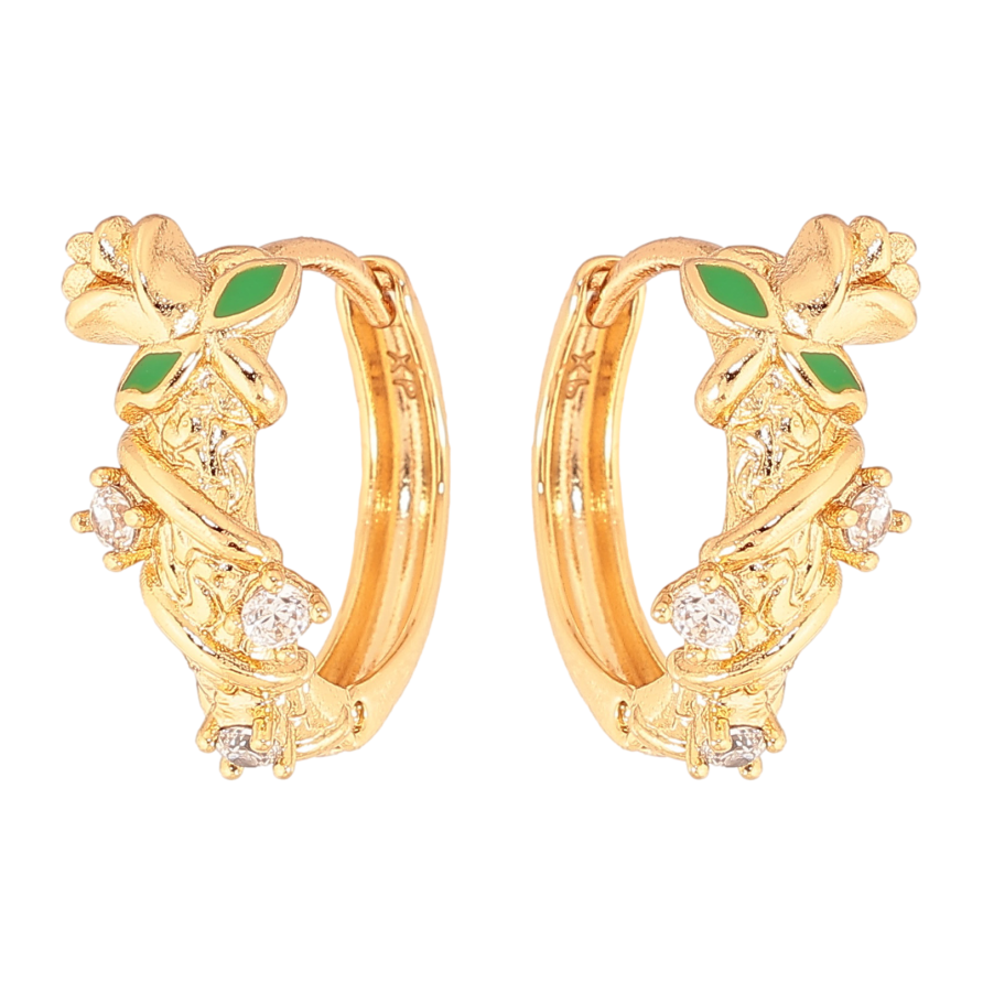 Сережки Xuping колір Позолота 18К колечка "Квітковий візерунок з емаллю та кристалами" фото №1