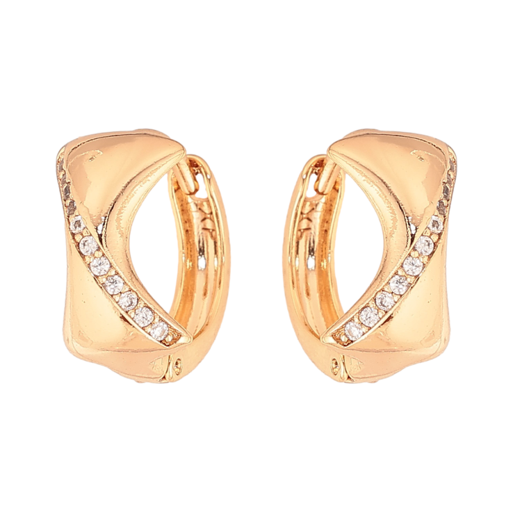 Сережки Xuping колір Позолота 18К колечка "Візерунок з кристалами" фото №2 Сережки Xuping колір Позолота 18К колечка "Візерунок з кристалами" фото №2