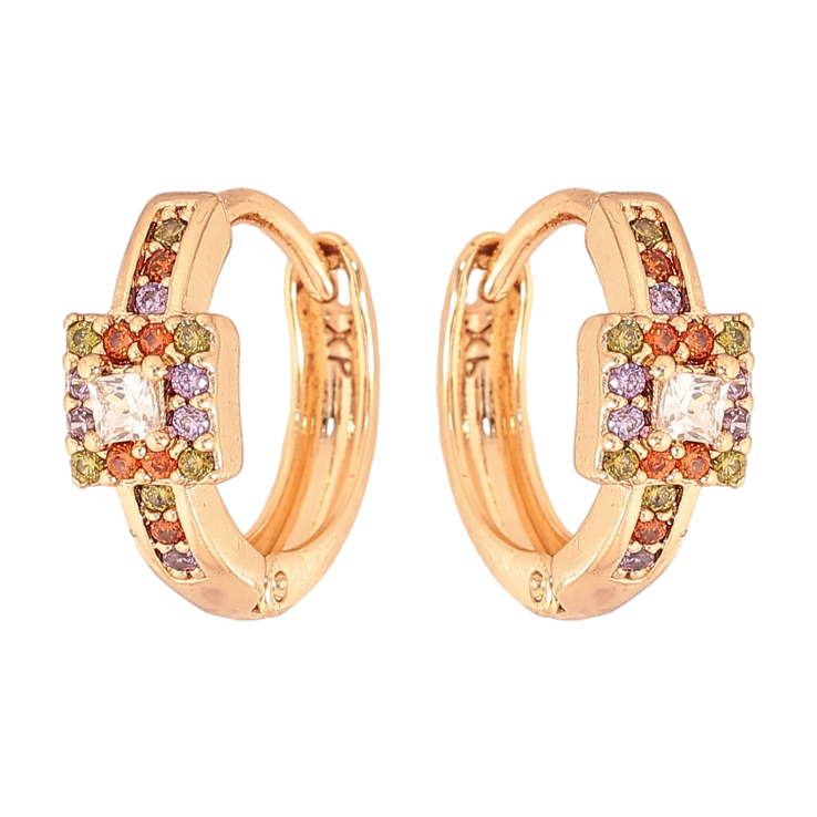 Сережки Xuping колір Позолота 18К колечка "Візерунок з різнокольоровими кристалами" фото №22