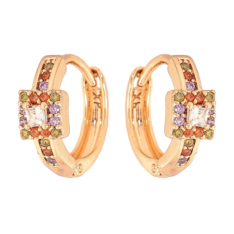 Сережки Xuping колір Позолота 18К колечка "Візерунок з різнокольоровими кристалами" фото №1 Сережки Xuping колір Позолота 18К колечка "Візерунок з різнокольоровими кристалами" фото №1