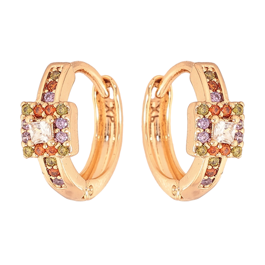 Сережки Xuping колір Позолота 18К колечка "Візерунок з різнокольоровими кристалами" фото №1 Сережки Xuping колір Позолота 18К колечка "Візерунок з різнокольоровими кристалами" фото №1