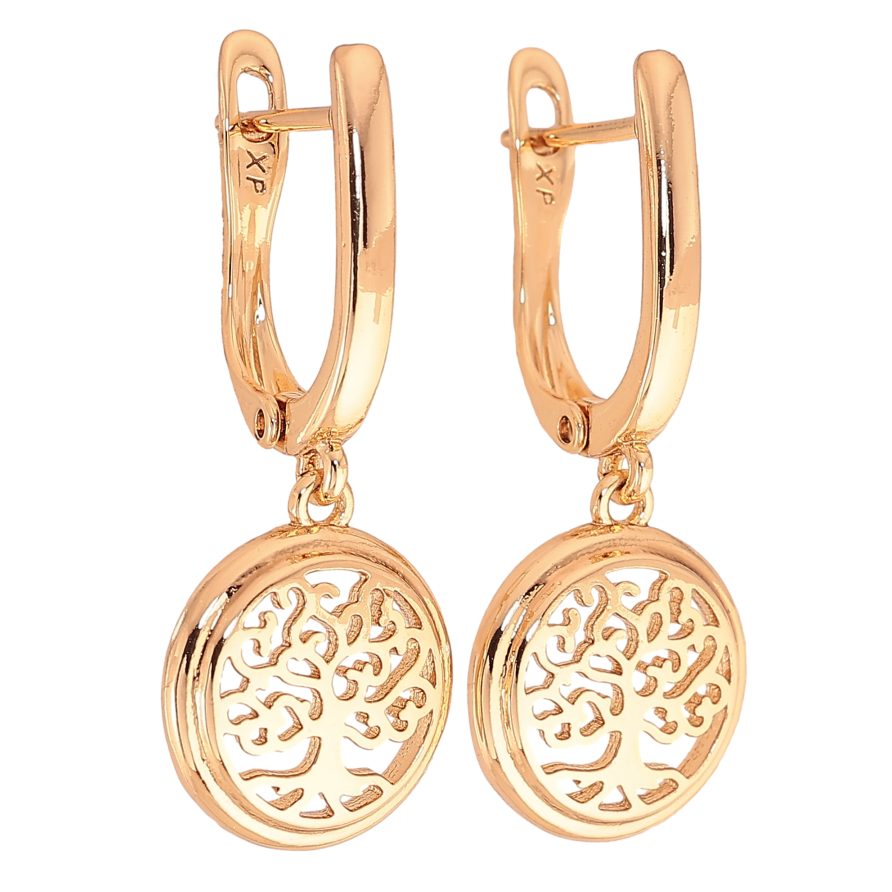 Серьги Xuping цвет Позолота 18К английский замок "Древо жизни" фото №1 Серьги Xuping цвет Позолота 18К английский замок "Древо жизни" фото №1