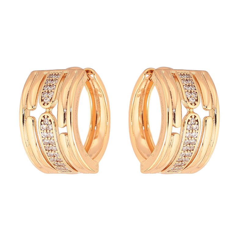 Серьги Xuping цвет Позолота 18К колечки "Узор с кристаллами" фото №1