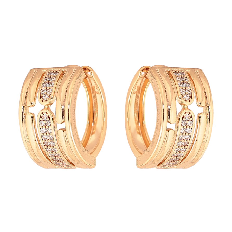 Сережки Xuping колір Позолота 18К колечка "Візерунок з кристалами" фото №1