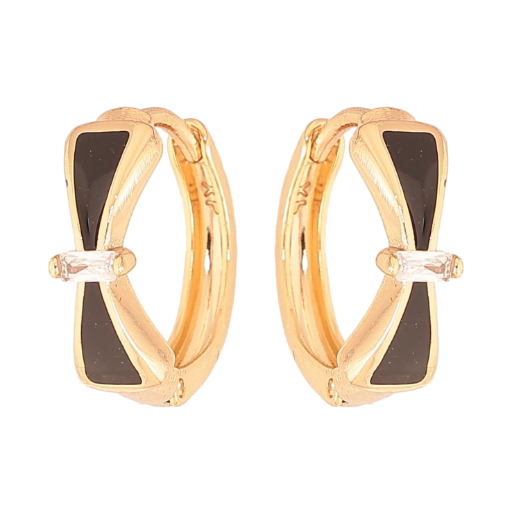 Серьги Xuping цвет Позолота 18К колечки "Банты с черной эмалью и кристаллами" фото №19 Серьги Xuping цвет Позолота 18К колечки "Банты с черной эмалью и кристаллами" фото №19