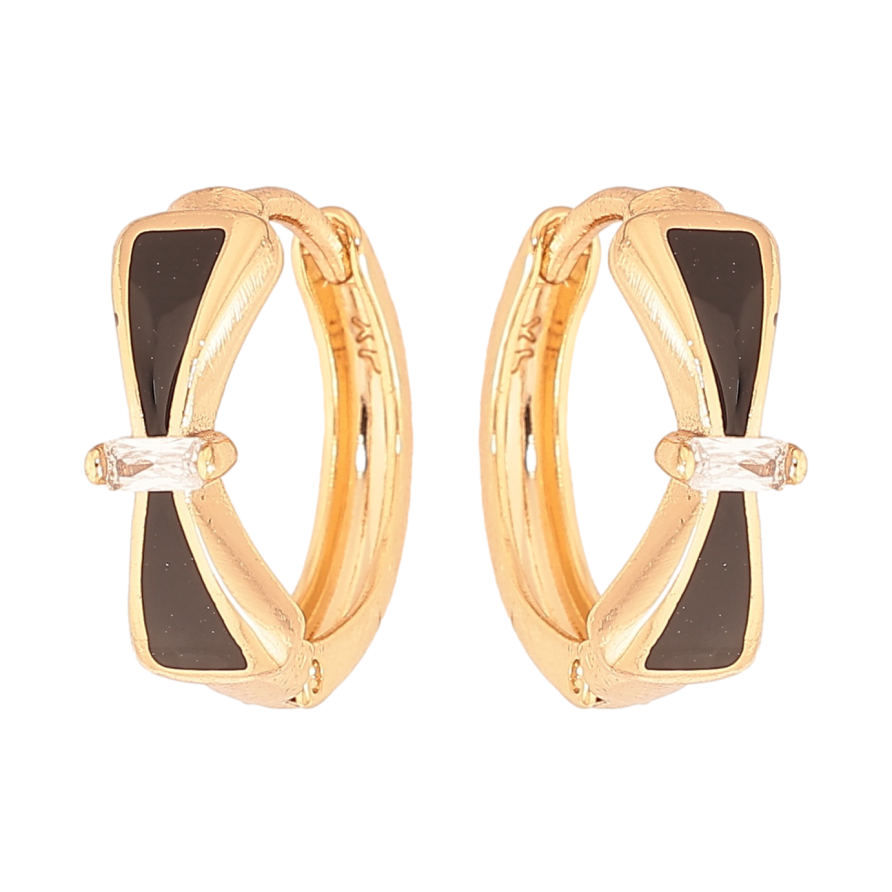 Серьги Xuping цвет Позолота 18К колечки "Банты с черной эмалью и кристаллами" фото №1