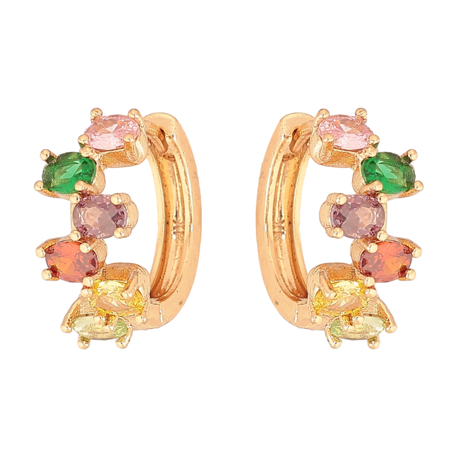 Серьги Xuping цвет Позолота 18К колечки "Узор с разноцветными кристаллами" фото №1