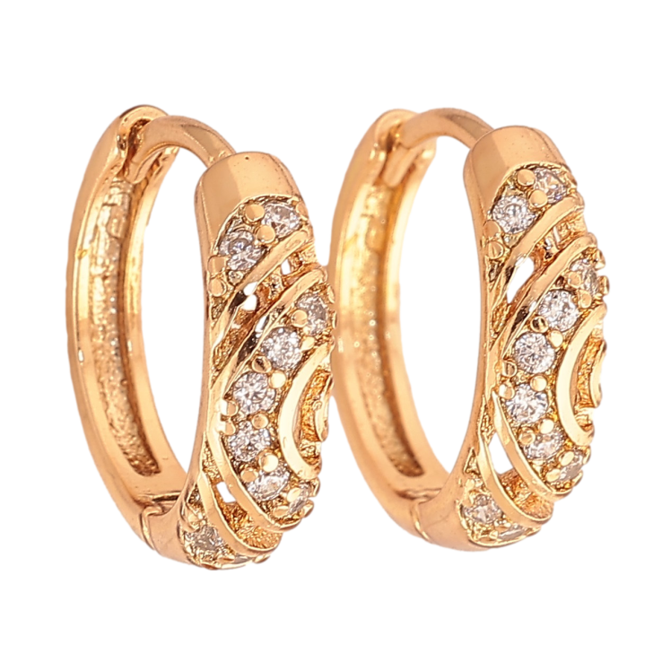 Серьги Xuping цвет Позолота 18К колечки "Узор с кристаллами" на одну сторону фото №20