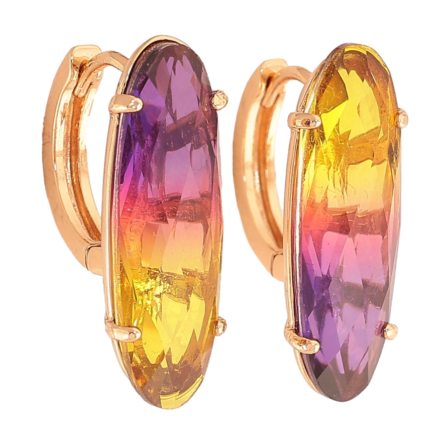 Сережки Xuping колір Позолота 18К колечка "Кольорові кристали" фото №1