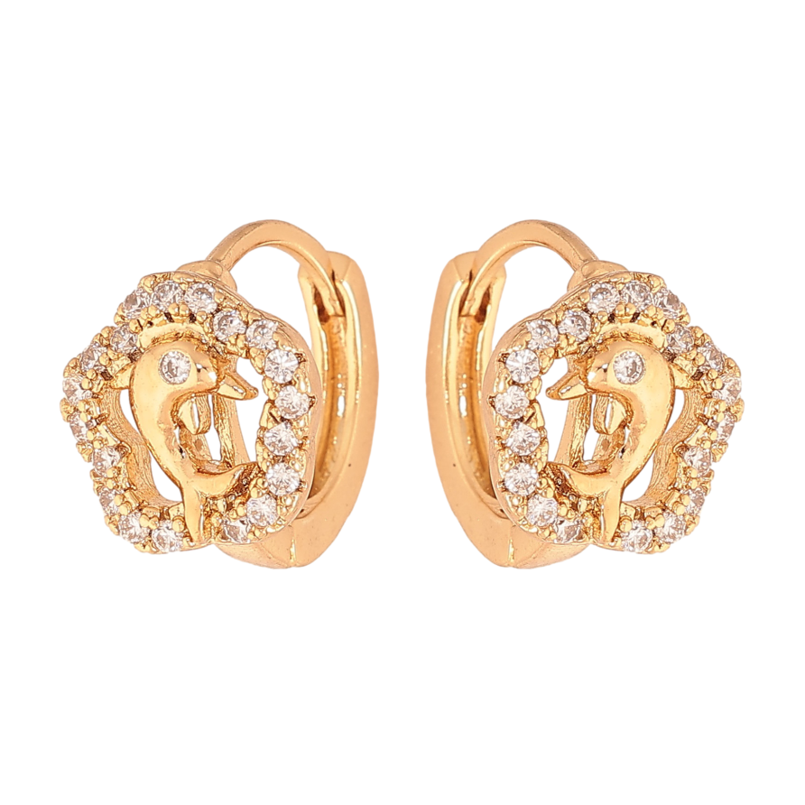 Серьги Xuping цвет Позолота 18К колечки "Цветочки с дельфинами" фото №1