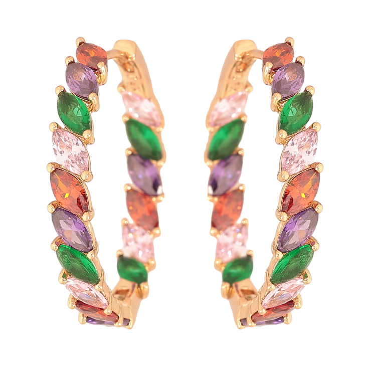 Серьги Xuping цвет Позолота 18К колечки "Дорожки разноцветных кристаллов" фото №22