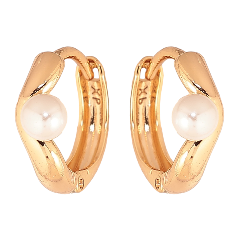 Серьги Xuping цвет Позолота 18К колечки "Узор с жемчужиной" фото №1 Серьги Xuping цвет Позолота 18К колечки "Узор с жемчужиной" фото №1