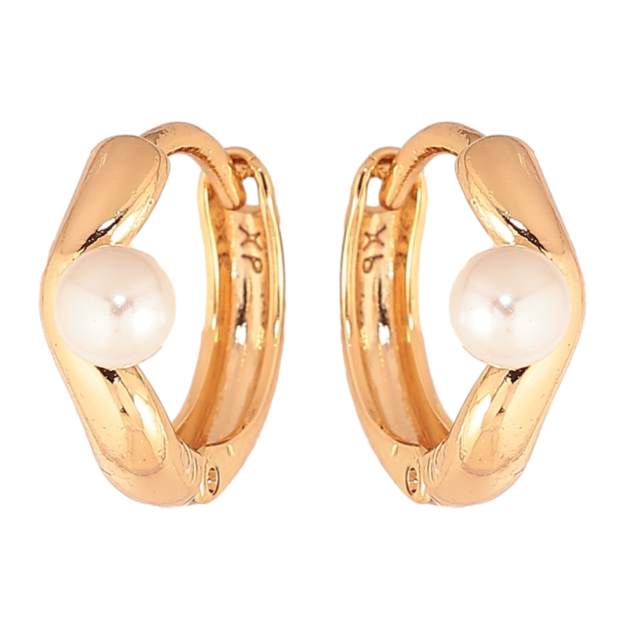 Серьги Xuping цвет Позолота 18К колечки "Узор с жемчужиной" фото №1 Серьги Xuping цвет Позолота 18К колечки "Узор с жемчужиной" фото №1