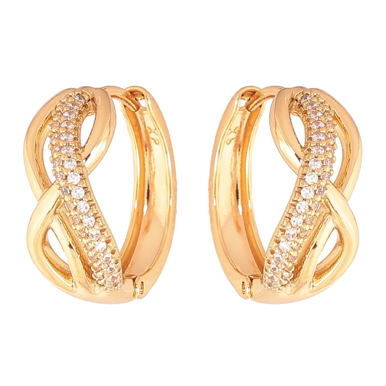 Сережки Xuping колір Позолота 18К колечка "Візерунок з кристалами" фото №2