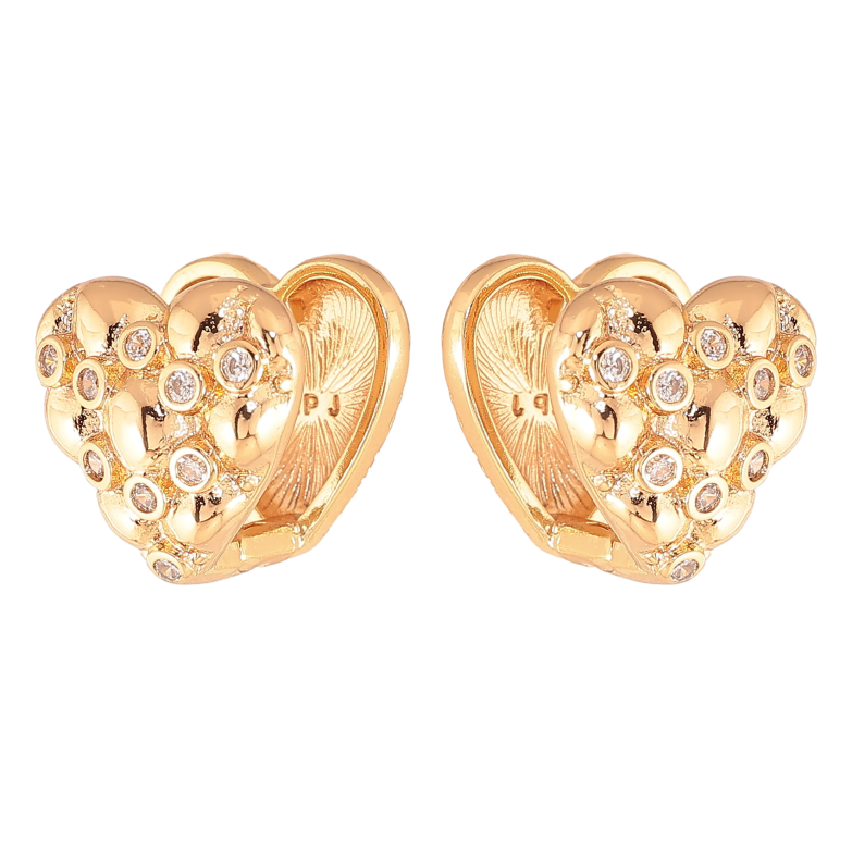 Сережки Xuping колір Позолота 18K колечка "Сердечки з кристалами" двосторонні фото №1