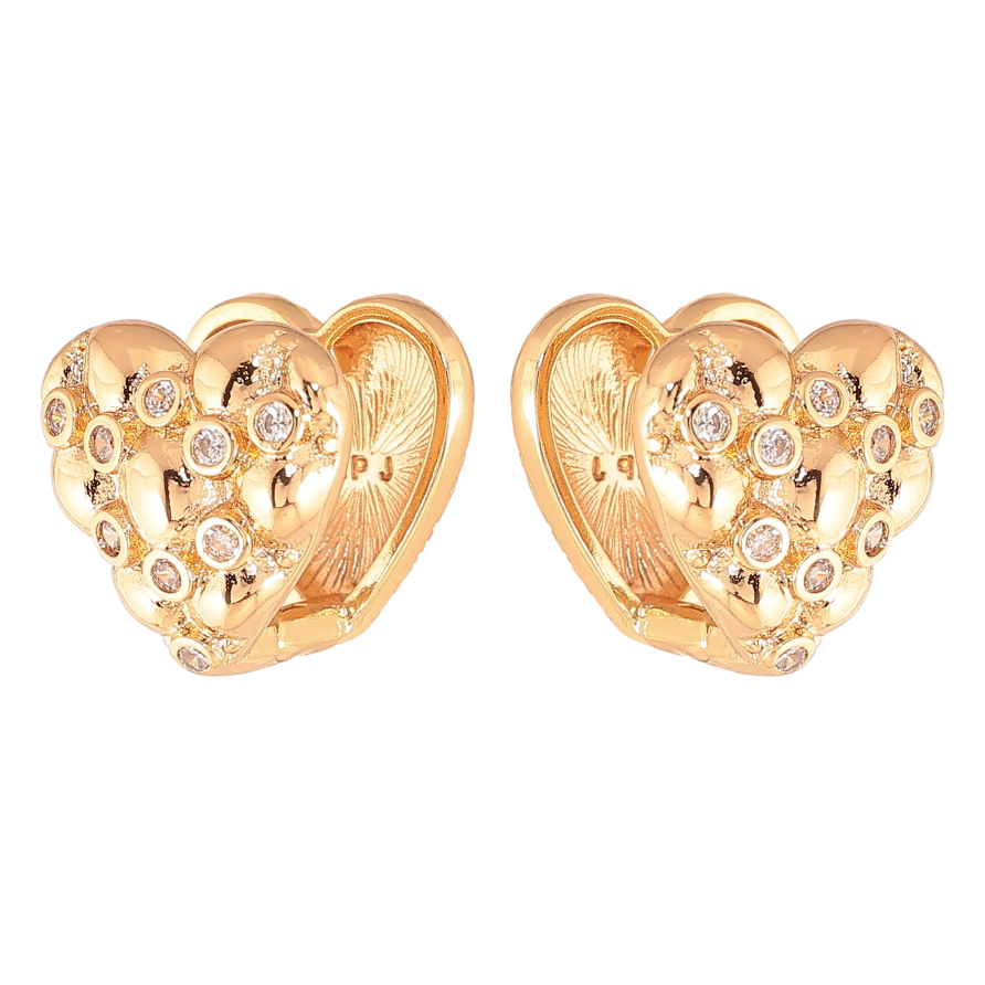 Сережки Xuping колір Позолота 18K колечка "Сердечки з кристалами" двосторонні фото №1