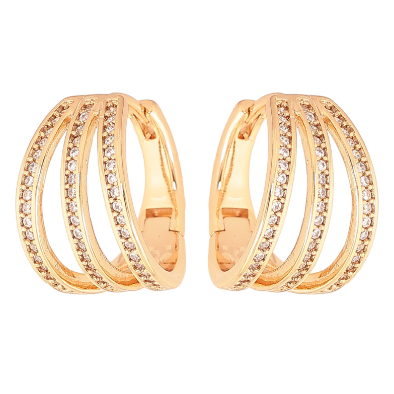 Сережки Xuping колір Позолота 18K колечка "Кристальні доріжки" фото №1