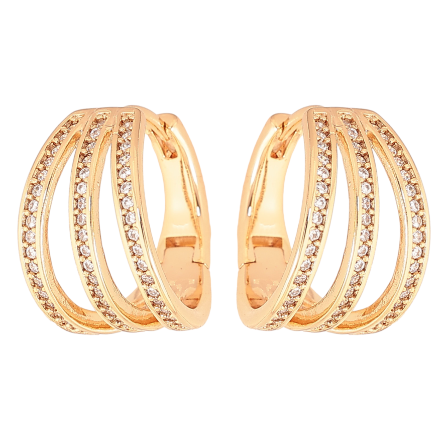 Сережки Xuping колір Позолота 18K колечка "Кристальні доріжки" фото №1