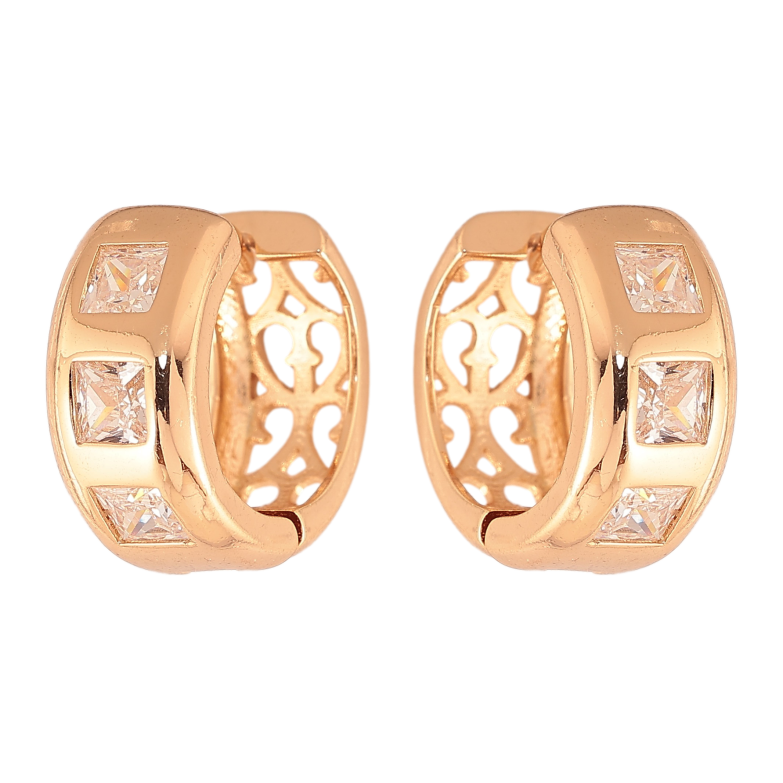 Серьги Xuping цвет Позолота 18К колечки "Узор с кристаллами" фото №1