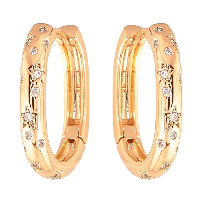 Серьги Xuping цвет Позолота 18K колечки "Узор с кристаллами"  фото №1