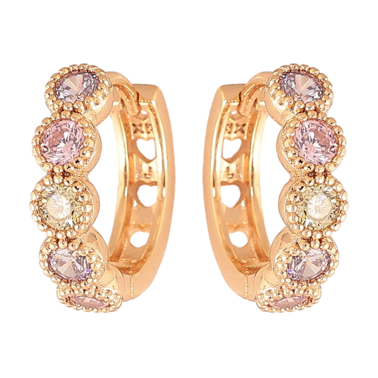 Сережки Xuping колір Позолота 18K колечка "Дорожки різнокольорових кристалів" фото №24