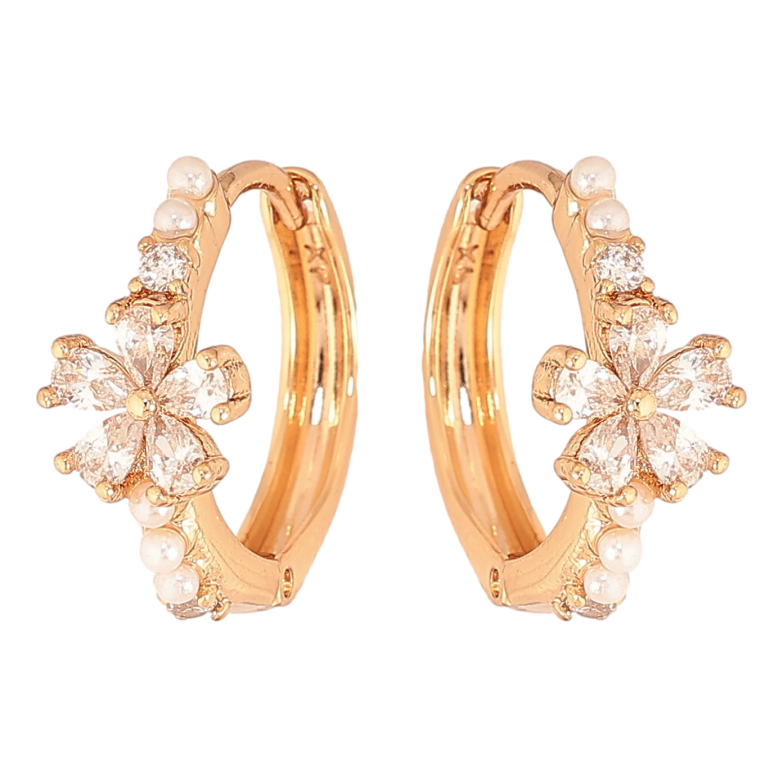 Серьги Xuping цвет Позолота 18K колечки "Кристальные цветочки"  фото №1