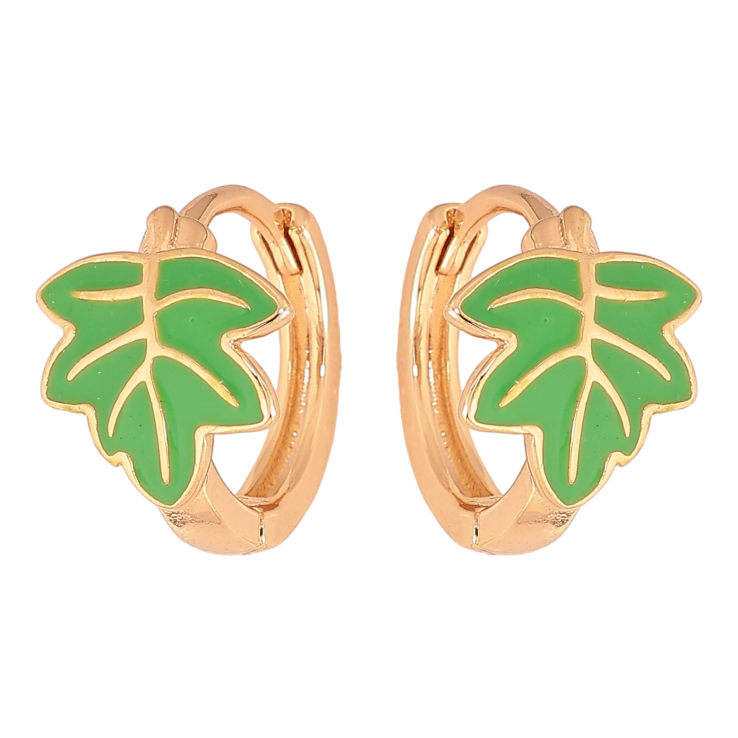Сережки Xuping колір Позолота 18K колечка "Листочки з зеленою емаллю" фото №10