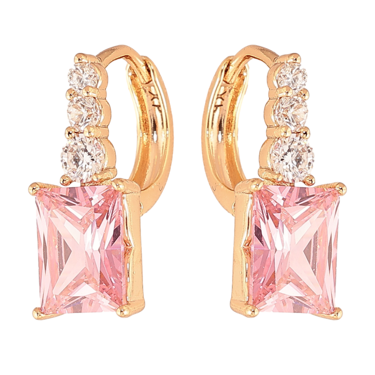 Серьги Xuping цвет Позолота 18K колечки "Узор с розовыми кристаллами"  фото №10