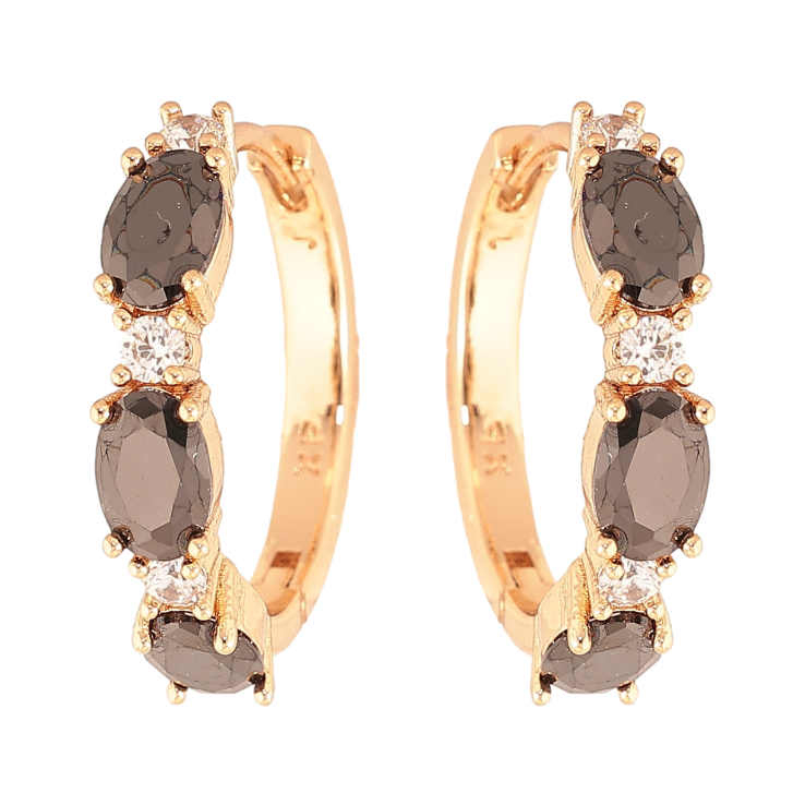 Сережки Xuping колір Позолота 18K колечка "Візерунок з чорними кристалами" фото №20 Сережки Xuping колір Позолота 18K колечка "Візерунок з чорними кристалами" фото №20