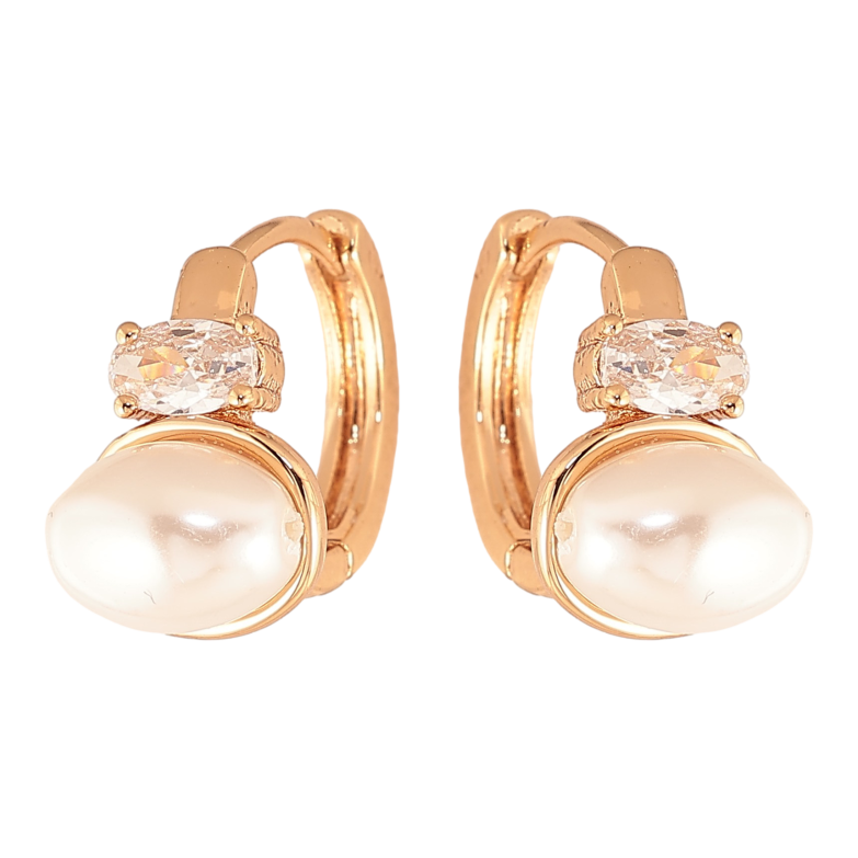 Сережки Xuping колір Позолота 18K колечка "Перлини з кристалами" фото №1