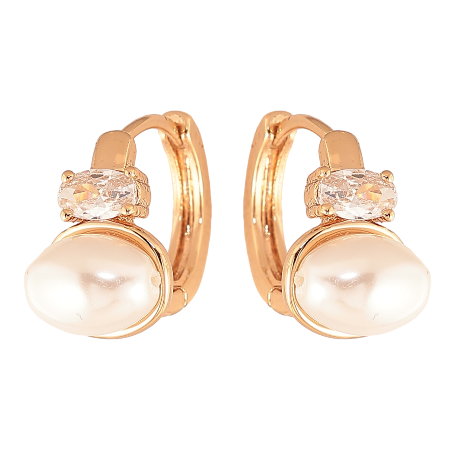 Сережки Xuping колір Позолота 18K колечка "Перлини з кристалами" фото №1