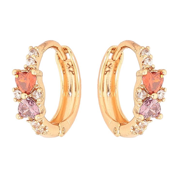 Серьги Xuping цвет Позолота 18К колечки "Узор с цветными кристальными сердечками" фото №3