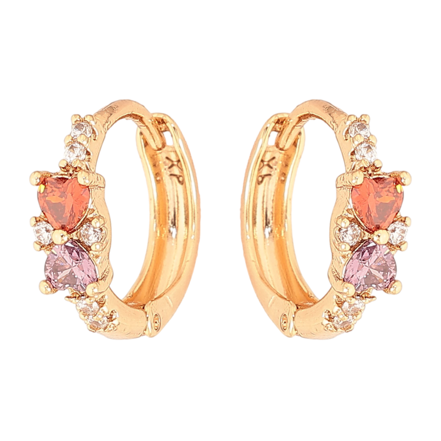 Серьги Xuping цвет Позолота 18К колечки "Узор с цветными кристальными сердечками" фото №1 Серьги Xuping цвет Позолота 18К колечки "Узор с цветными кристальными сердечками" фото №1