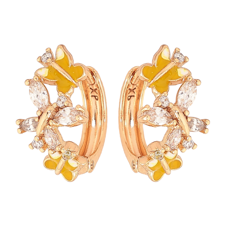 Серьги Xuping цвет Позолота 18К колечки "Бабочки с кристаллами и желтой эмалью" фото №1