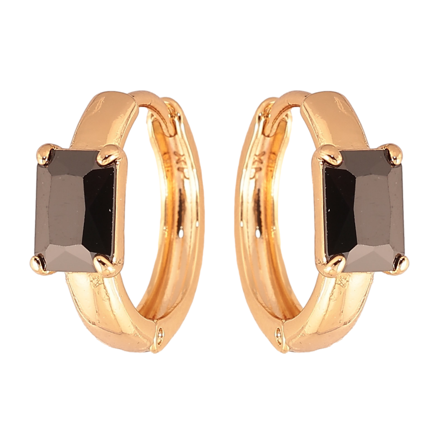 Сережки Xuping колір Позолота 18K колечка "Візерунок з чорними кристалами" фото №1