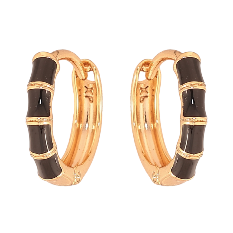 Серьги Xuping цвет Позолота 18К колечки "Узор с черной эмалью" фото №1